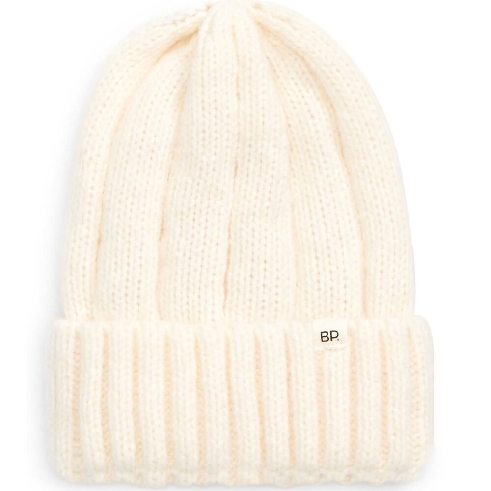 Nordstrom BP. Ivory Beanie Cap – One Size – Soft Stretch Knit, 100% Acrylic